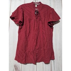 Venezia Shirt Womens 14/16 Red Button Front Short Sleeve Lane Bryant Top‎